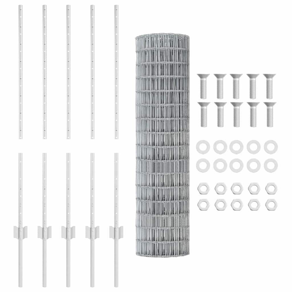 Zaun mit Pfosten Silber 1 x 10 m Stahl