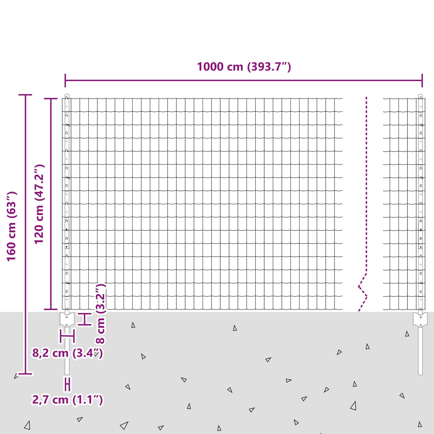 Zaun und Pfosten Silber 1,2 x 10 m Stahl