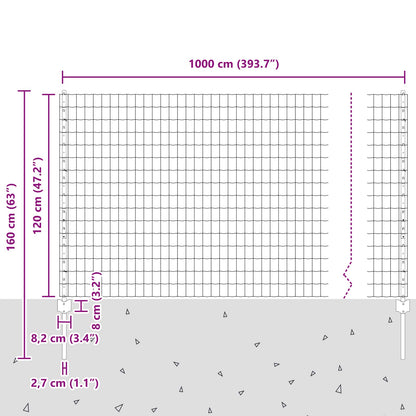 Zaun und Pfosten Silber 1,2 x 10 m Stahl