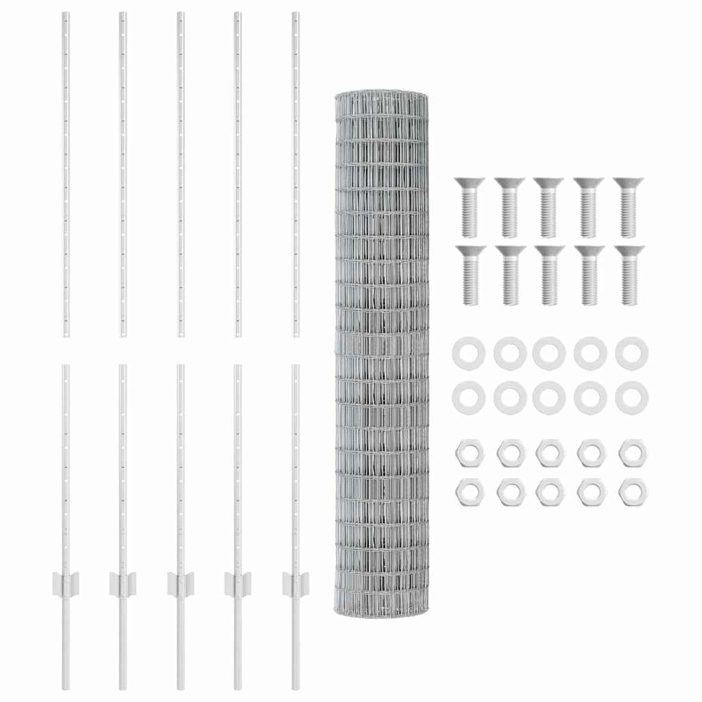 Zaun mit Pfosten Silber 1.4 x 10 m Stahl