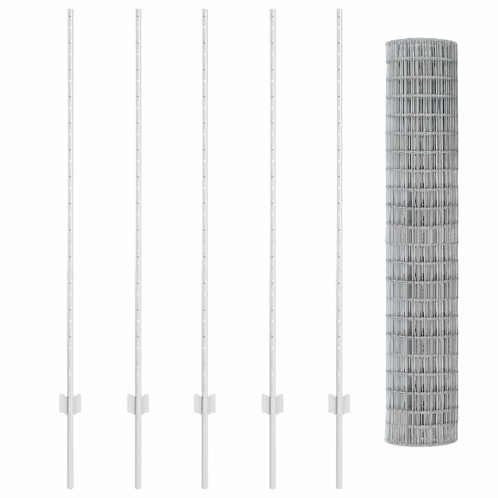 Zaun mit Pfosten Silber 1.4 x 10 m Stahl