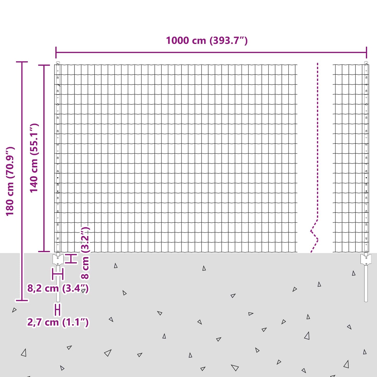Zaun und Pfosten Silber 1,4 x 10 m Stahl