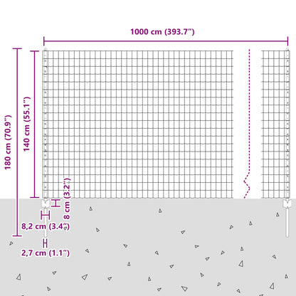 Zaun und Pfosten Silber 1,4 x 10 m Stahl