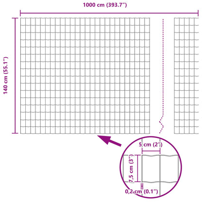 Zaun und Pfosten Silber 1,4 x 10 m Stahl