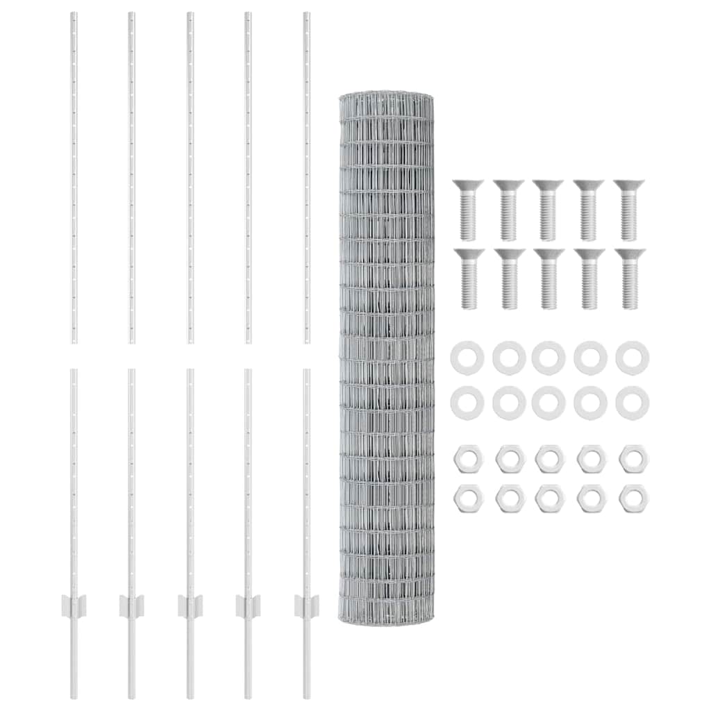 Zaun mit Pfosten Silber 1.5 x 10 m Stahl