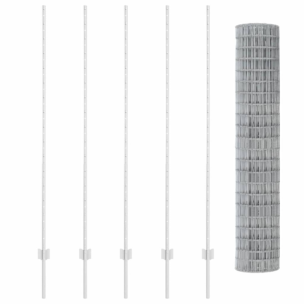 Zaun mit Pfosten Silber 1.5 x 10 m Stahl