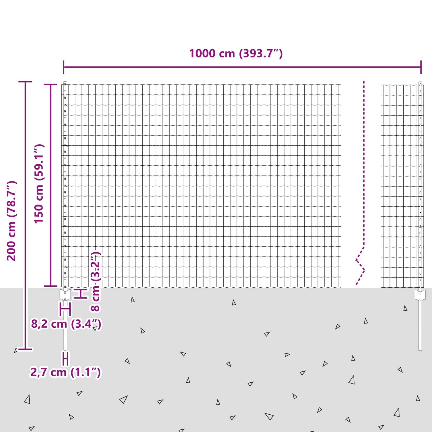 Zaun und Pfosten Silber 1,5 x 10 m Stahl