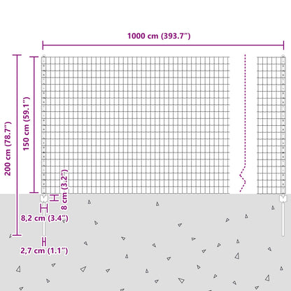 Zaun und Pfosten Silber 1,5 x 10 m Stahl