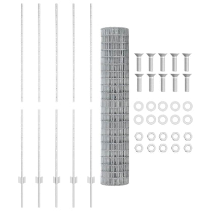 Zaun mit Pfosten Silber 1.6 x 10 m Stahl