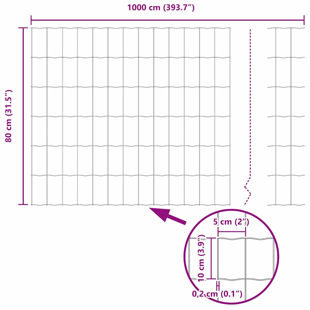 Zaun mit Pfosten Silber 0.8 x 10 m Stahl