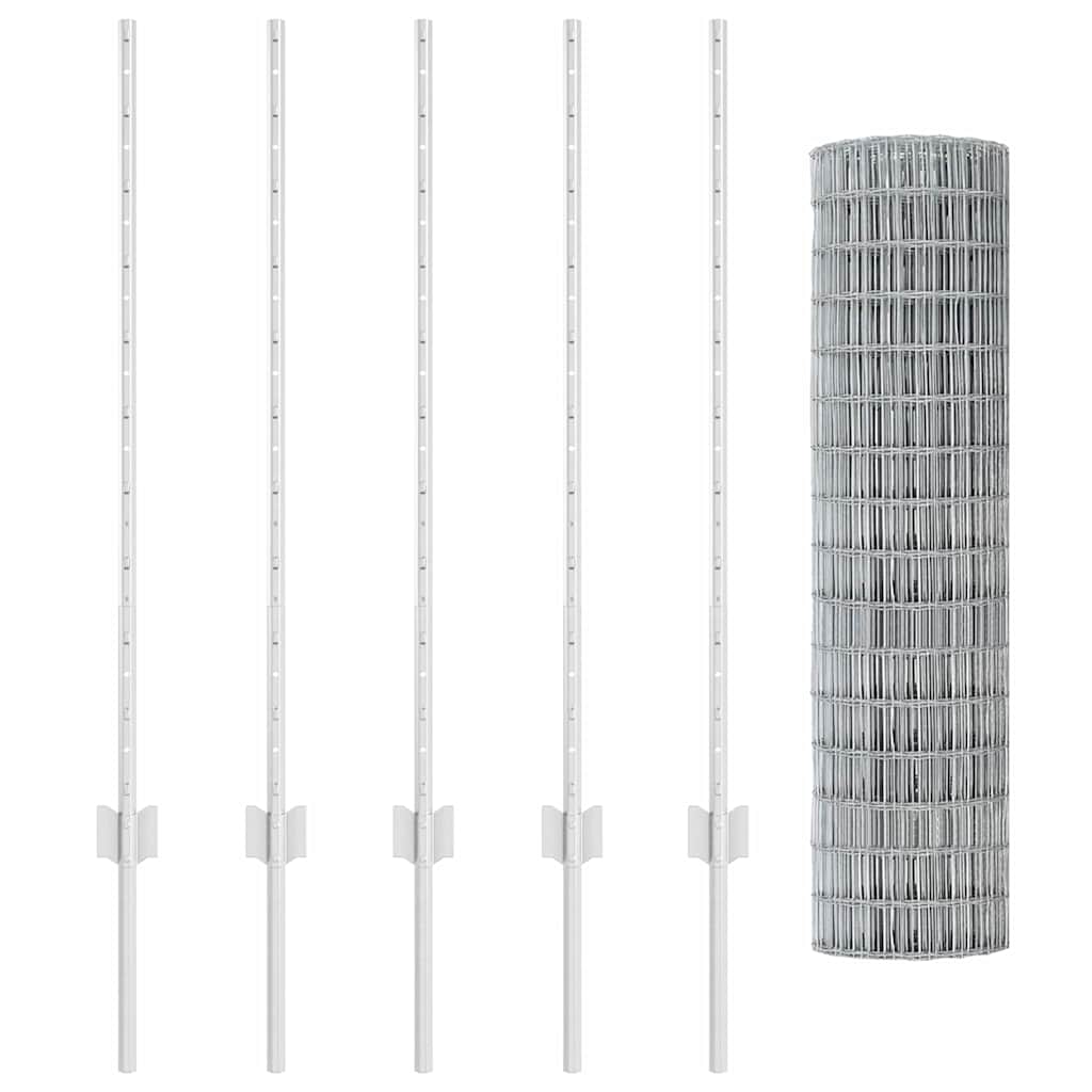 Zaun mit Pfosten Silber 1 x 10 m Stahl