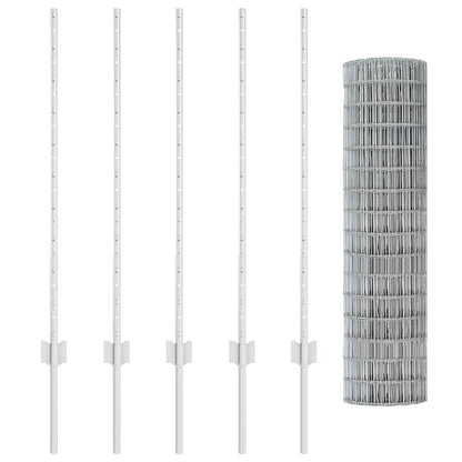 Zaun mit Pfosten Silber 1 x 10 m Stahl
