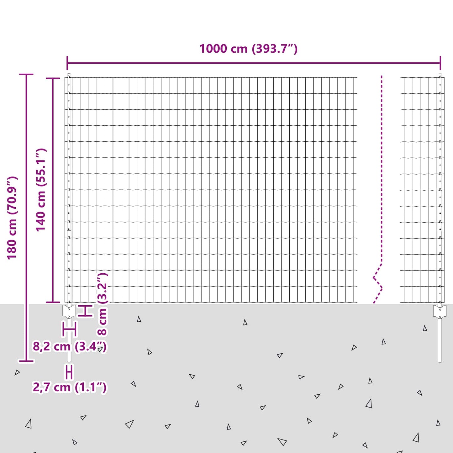 Zaun und Pfosten Silber 1,4 x 10 m Stahl