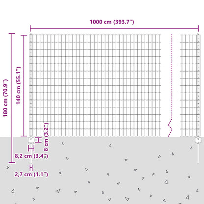 Zaun und Pfosten Silber 1,4 x 10 m Stahl