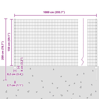 Zaun und Pfosten Silber 1,5 x 10 m Stahl