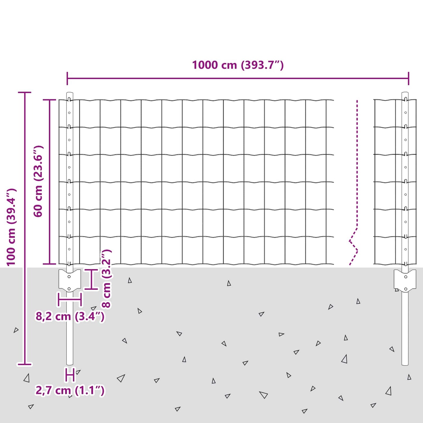 Zaun und Pfosten Silber 0,6 x 10 m Stahl
