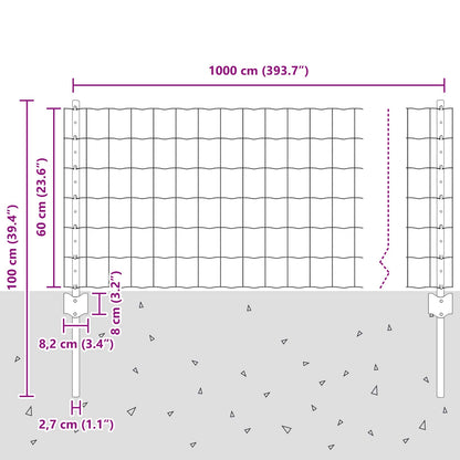 Zaun und Pfosten Silber 0,6 x 10 m Stahl