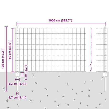 Zaun und Pfosten Silber 0,8 x 10 m Stahl