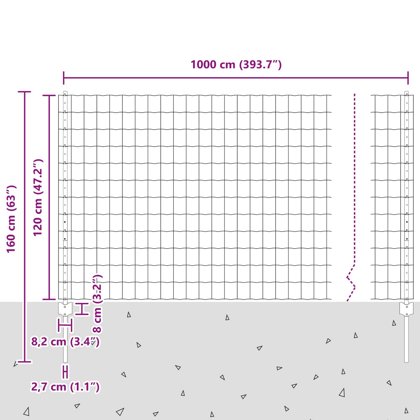 Zaun und Pfosten Silber 1,2 x 10 m Stahl