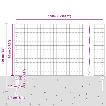 Zaun und Pfosten Silber 1,2 x 10 m Stahl