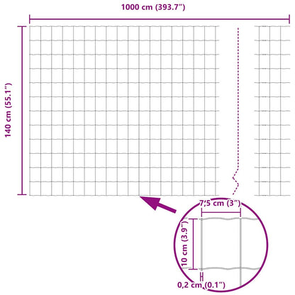 Zaun und Pfosten Silber 1,4 x 10 m Stahl