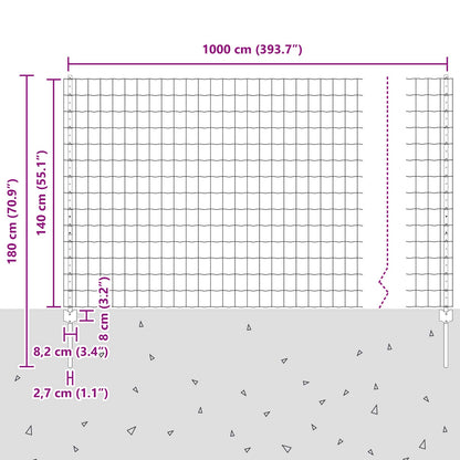 Zaun und Pfosten Silber 1,4 x 10 m Stahl