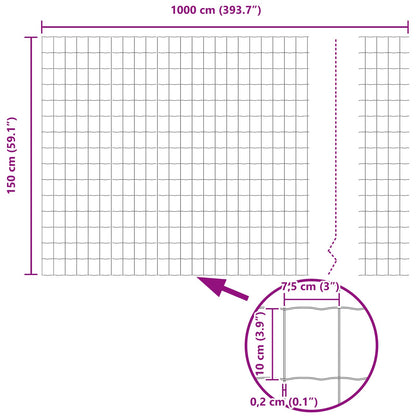 Zaun und Pfosten Silber 1,5 x 10 m Stahl