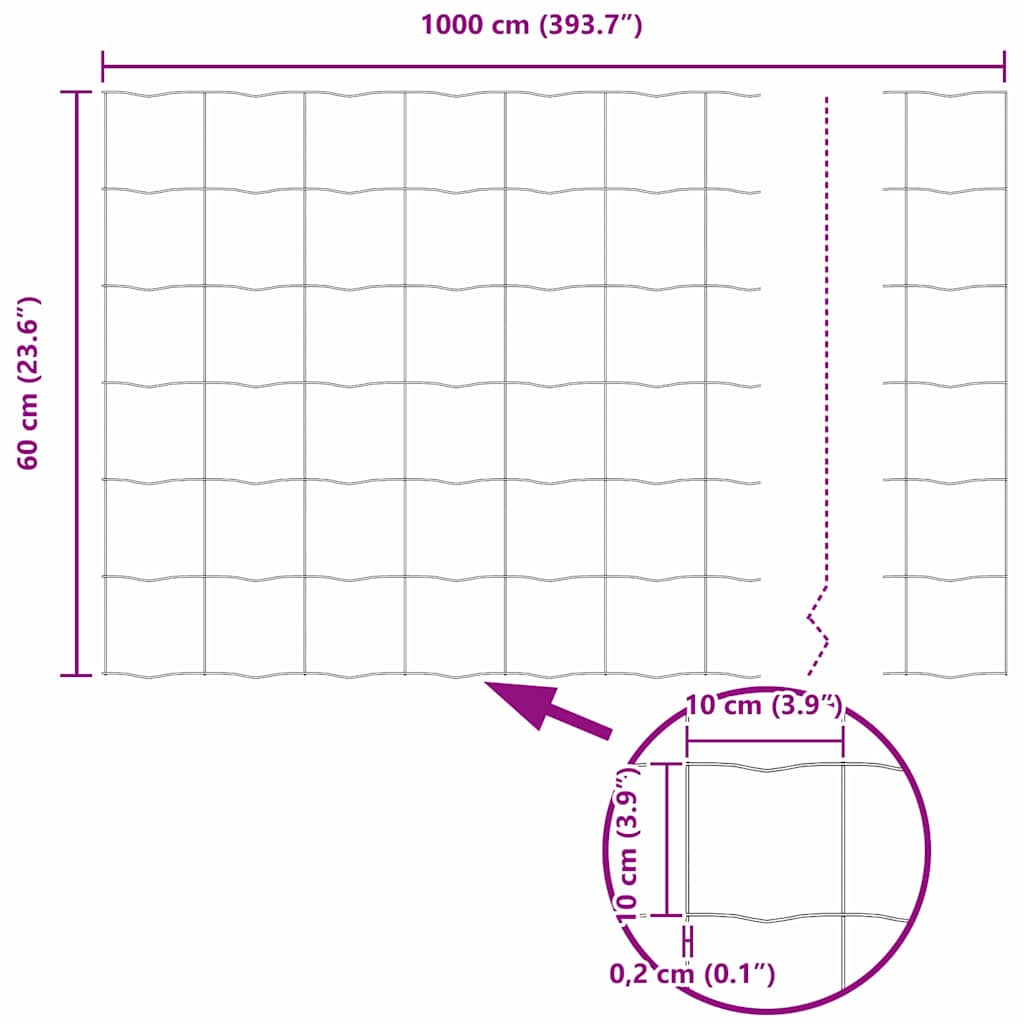 Zaun und Pfosten Silber 0,6 x 10 m Stahl