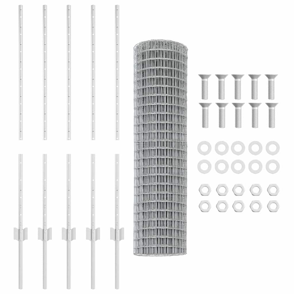 Zaun mit Pfosten Silber 1 x 10 m Stahl