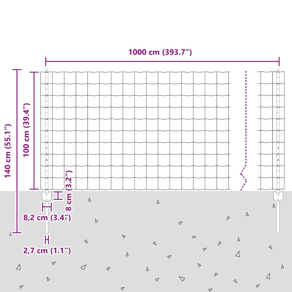 Zaun mit Pfosten Silber 1 x 10 m Stahl
