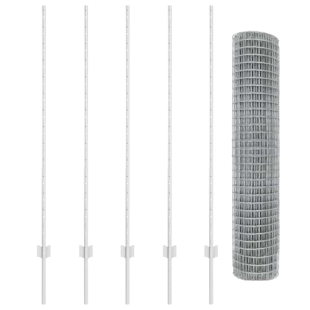 Zaun mit Pfosten Silber 1.4 x 10 m Stahl