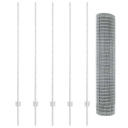 Zaun mit Pfosten Silber 1.4 x 10 m Stahl