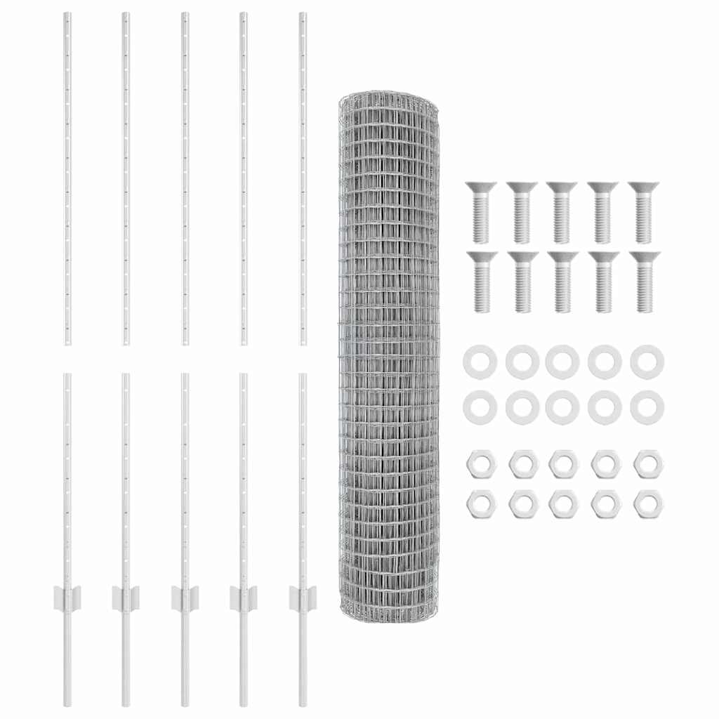 Zaun mit Pfosten Silber 1.4 x 10 m Stahl
