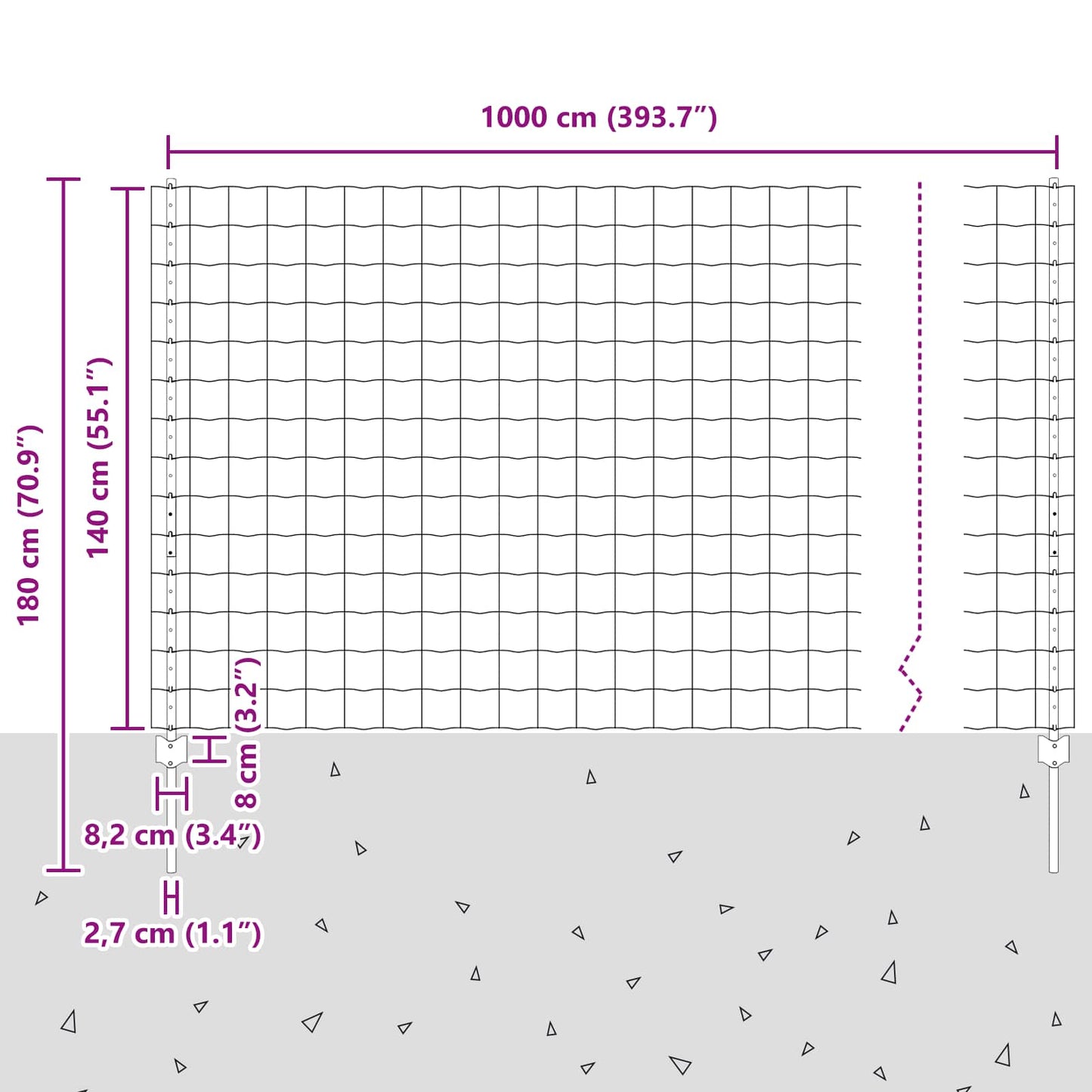Zaun und Pfosten Silber 1,4 x 10 m Stahl