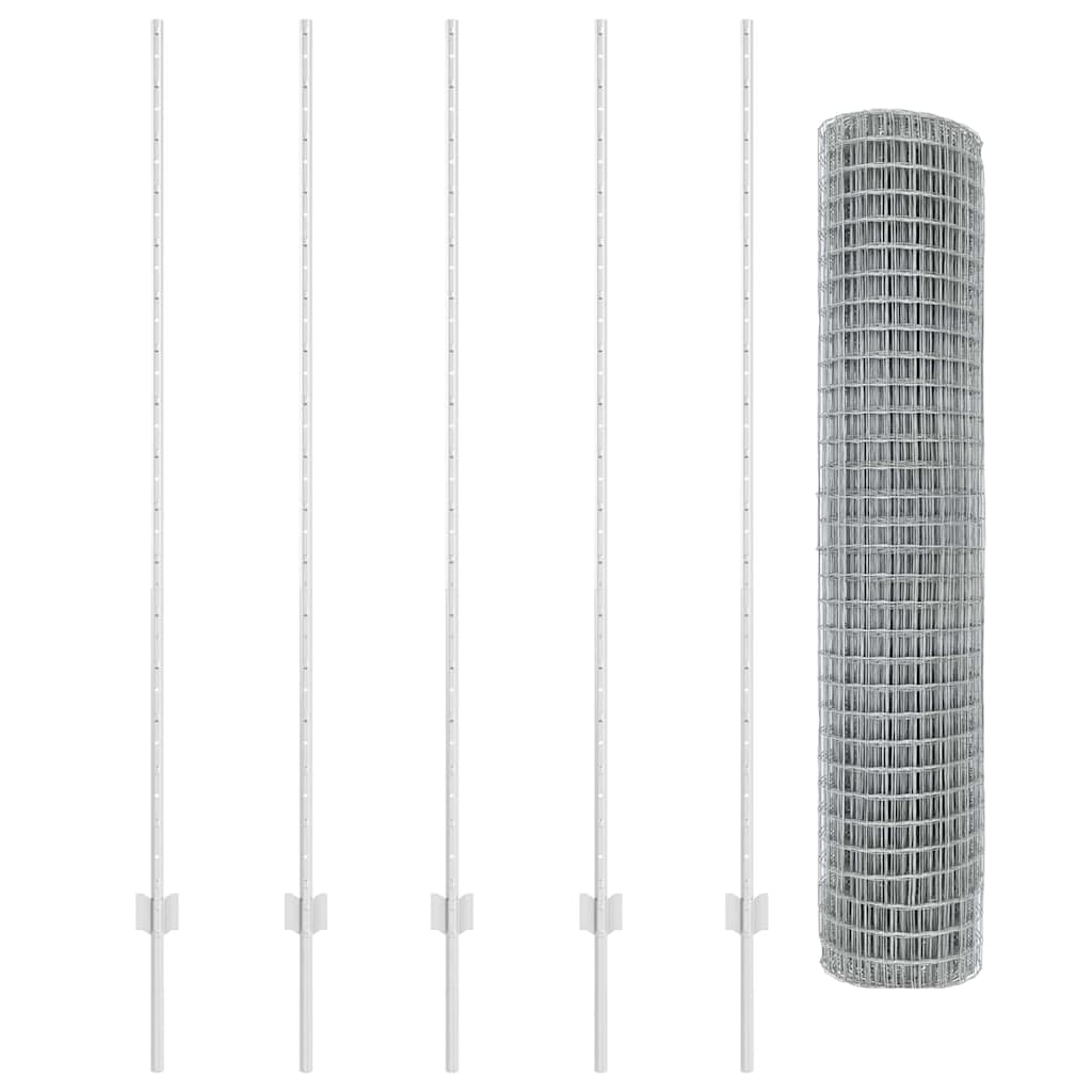 Zaun mit Pfosten Silber 1.5 x 10 m Stahl