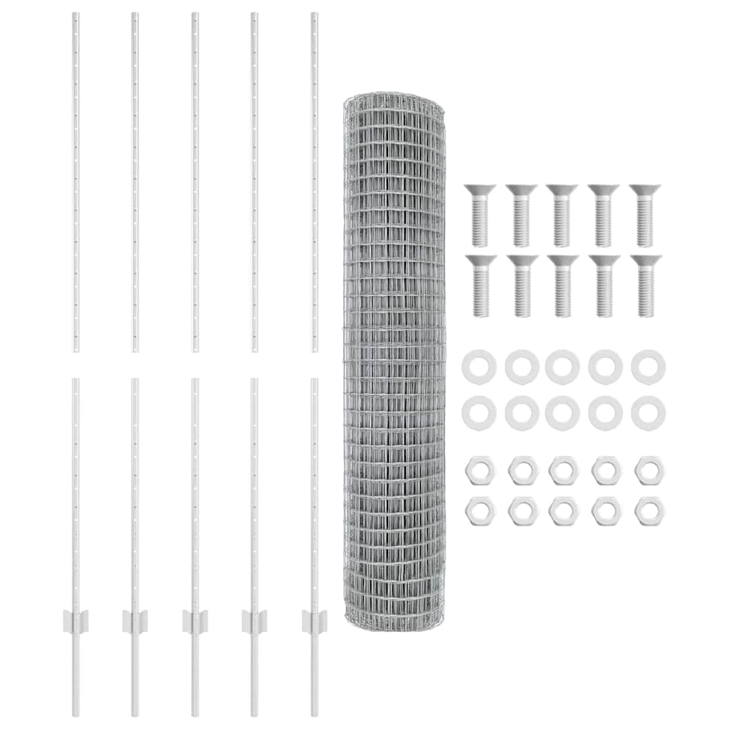 Zaun mit Pfosten Silber 1.5 x 10 m Stahl