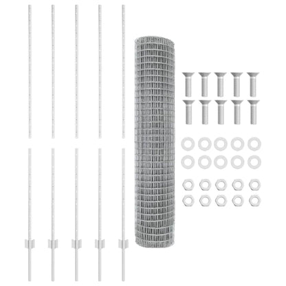 Zaun mit Pfosten Silber 1.5 x 10 m Stahl