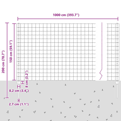 Zaun und Pfosten Silber 1,5 x 10 m Stahl