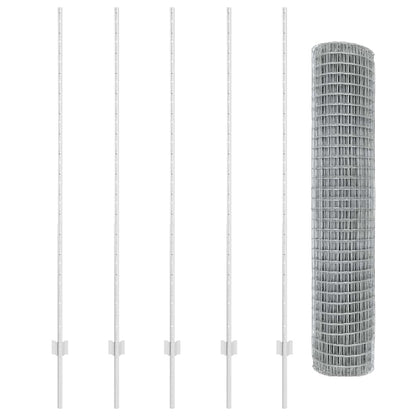 Zaun mit Pfosten Silber 1.6 x 10 m Stahl