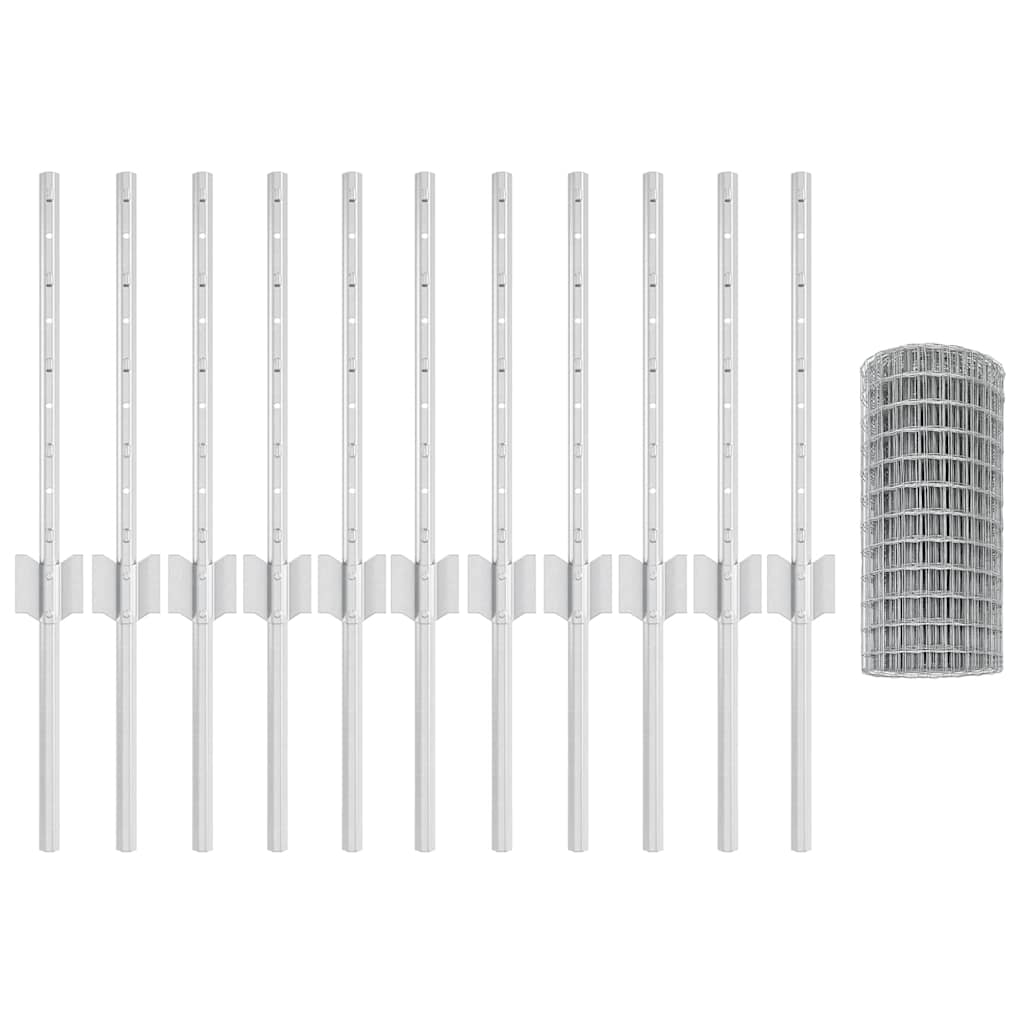 Zaun mit Pfosten Silber 0,4 x 25 m Stahl