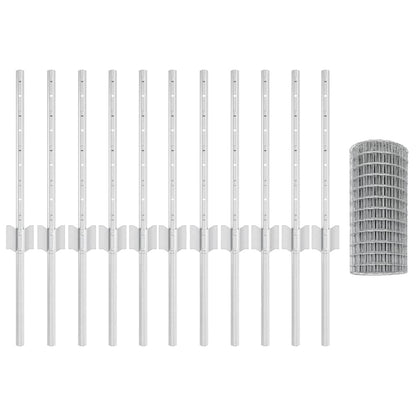 Zaun mit Pfosten Silber 0,4 x 25 m Stahl