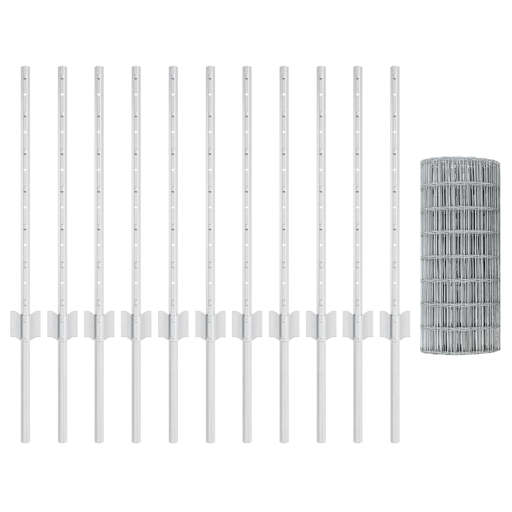 Zaun mit Pfosten Silber 0,6 x 25 m Stahl
