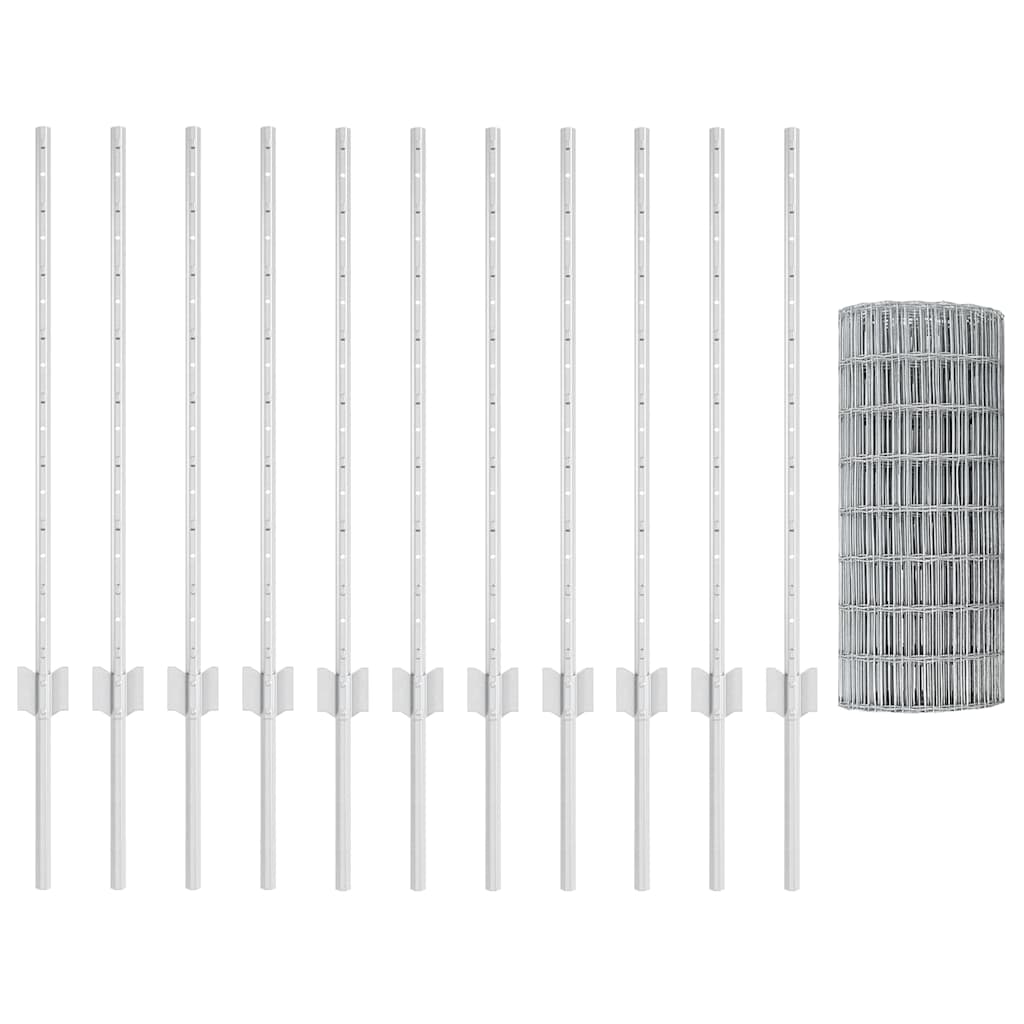 Zaun mit Pfosten Silber 0.8 x 25 m Stahl