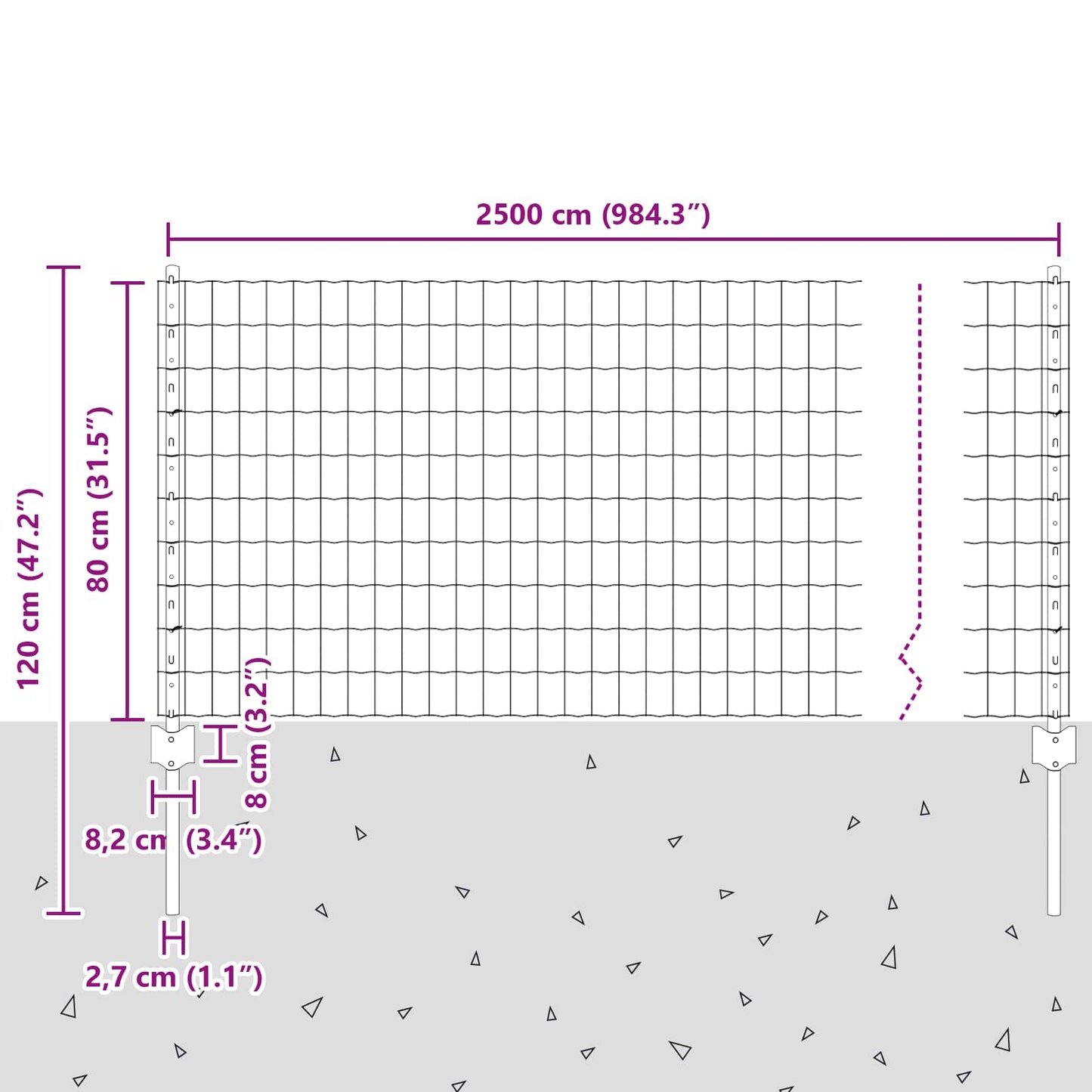 Zaun und Pfosten Silber 0,8 x 25 m Stahl