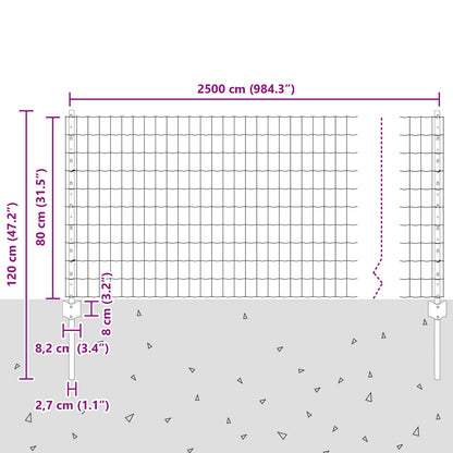Zaun und Pfosten Silber 0,8 x 25 m Stahl