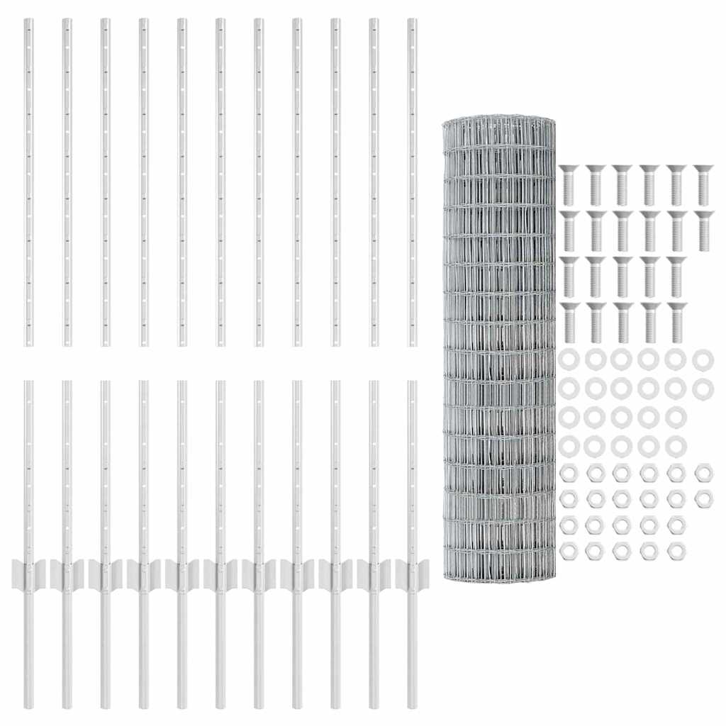 Zaun mit Pfosten Silber 1 x 25 m Stahl