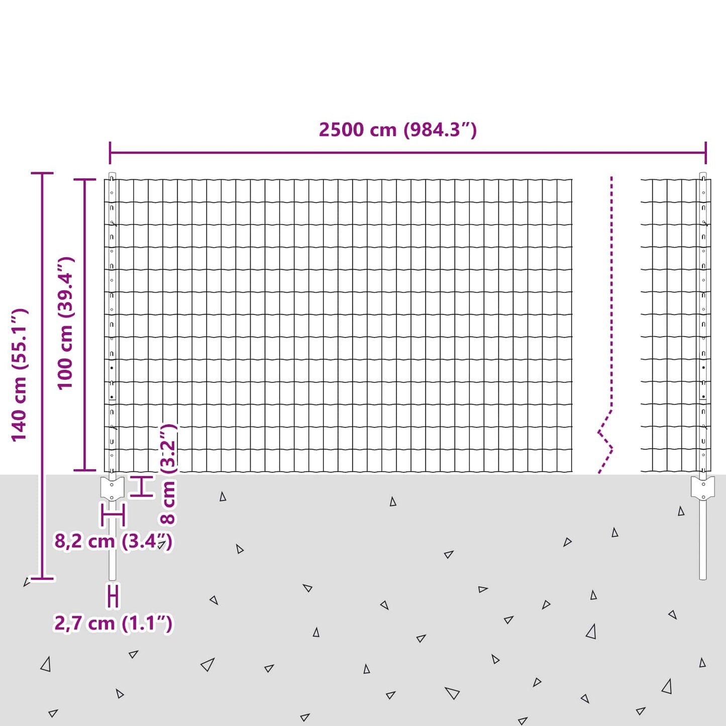 Zaun und Pfosten Silber 1 x 25 m Stahl