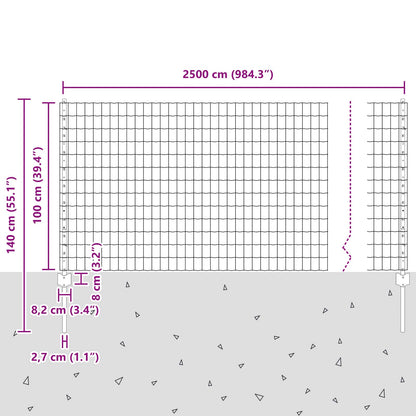 Zaun und Pfosten Silber 1 x 25 m Stahl