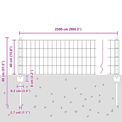Zaun und Pfosten Silber 0,4 x 25 m Stahl