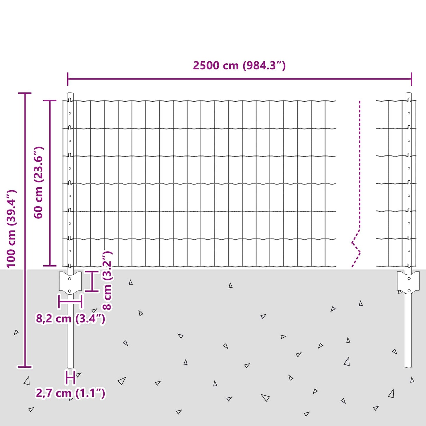 Zaun und Pfosten Silber 0,6 x 25 m Stahl